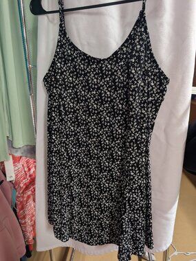 Basic Editions Black Floral Swim Suit with Long Sleeves
